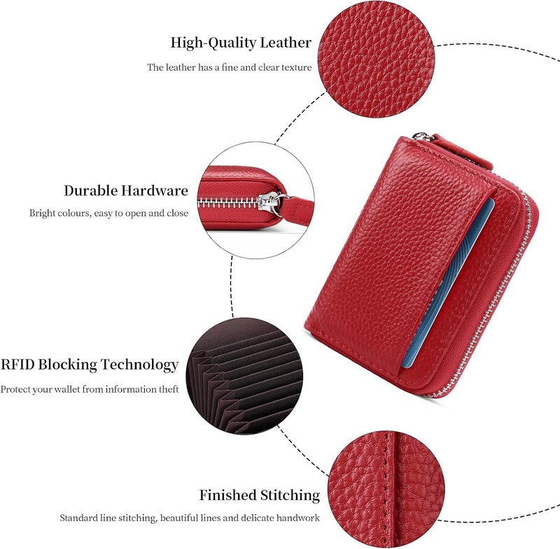 SENDEFN RFID Credit Card Holder for Women Small Leather Zipper Card Case Wallet 15 Slots - Image 3